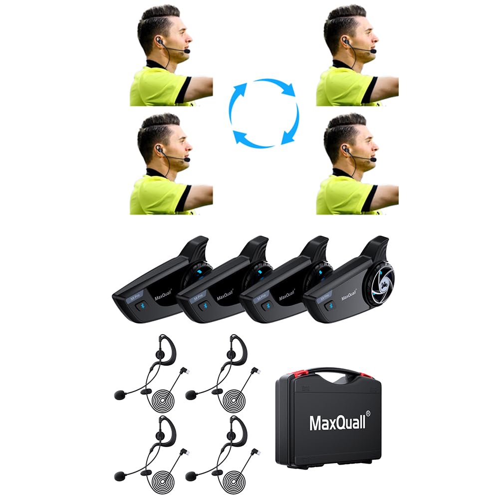Referee Headset, Ref Communication System 2~8 Person Talk Same time for Football Soccer Handball Fishing ATV (4S8 Pro(Model 1 Overhook Earphone))