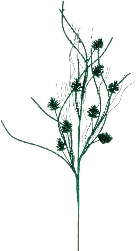 Vickerman 32" Champagne Mini Pinecone Twig Glitter Spray, 6 per Bag.