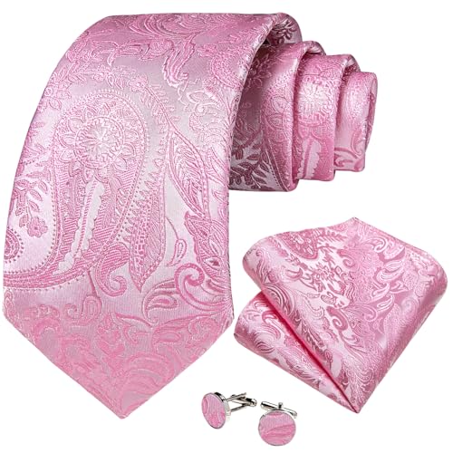 Image of DiBanGu Mens Paisley Tie Set Silk Woven Jacquard Necktie and Pocket Square Cufflinks Gift Set for Wedding Bussiness