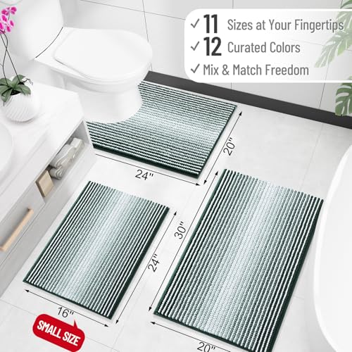 Image of OLANLY Bathroom Runner Rugs 70x24, Extra Soft Absorbent Chenille Striped Bath Rugs, Rubber Backing, Machine Wash Dry, Long Bath Mats for Bathroom, Tub, Shower, Home Decor Accessories, Blackish Green