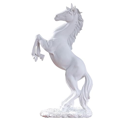 Horse Statue Decorative Figurine, 31cm Standing Resin Sculpture, Home Decor Art Animal Ornament (White) - White