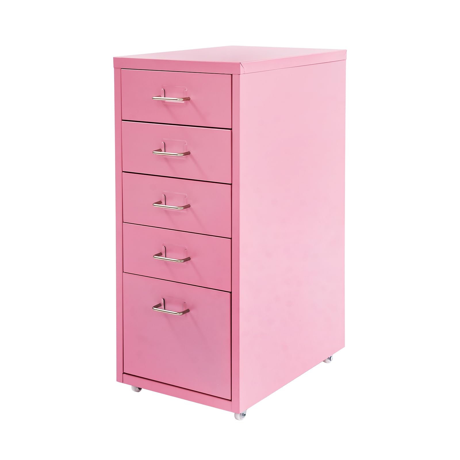 OUKANING Armadio mobile con 5 cassetti e ruote, in metallo, portata 50 kg, 41 x 28 x 69 cm (larghezza x profondità x altezza) per ufficio e soggiorno (rosa)