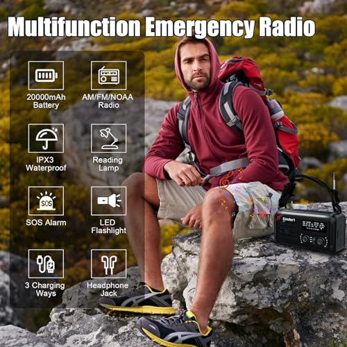 Radio d'urgence NOAA AM FM avec alimentation par batterie et USB