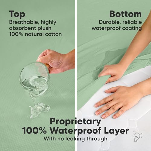 Image of 2-Pack Waterproof Crib Mattress Protector Cover Fitted - Quiet Baby Crib Mattress Pad Sheets, 52 inch x 28 inch Soft Quilted Cotton Baby Sheet, Machine Washable, Easy Fit, Durable (Lagoon /Quin)