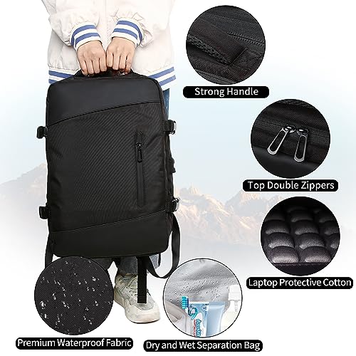 Waterproof Travel Backpack for Women Men, 44L Carry On Backpack with USB Charging Port, 17.3" Laptop Back Pack, Personal Item Bag for Airlines Approved, Business Bag Casual Daypack 1680D 5