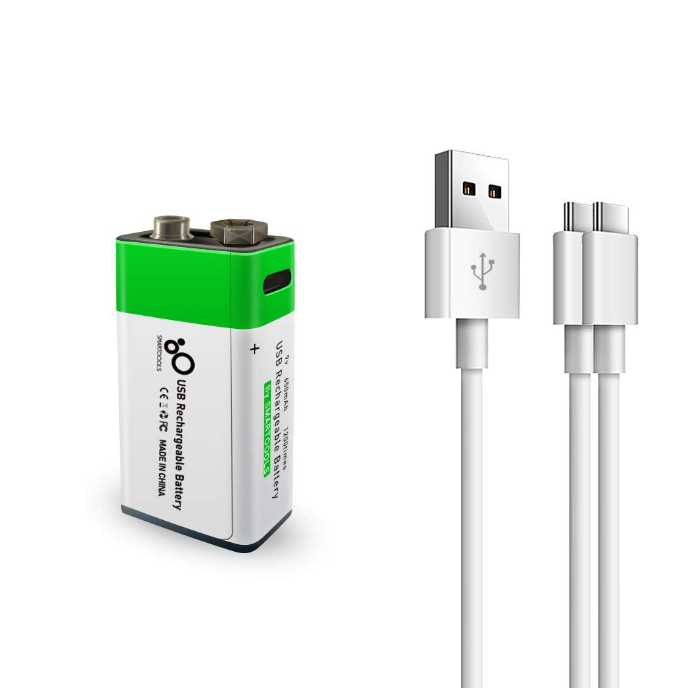 Akumulatory typu C 9 V litowy akumulator o dużej pojemności 650 mAh, 9 V, stałe wyjście 9 V, szybkie ładowanie 1,5 godziny z kablem 4-w-1 typu 2 z 2 sztukami