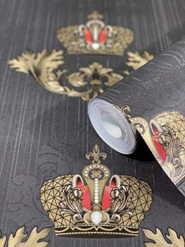 marburg Tapete Schwarz Gold Krone Klein Verzierung Dezent Klassisch Kollektion Glööckler Imperial Schlafzimmer Wohnzimmer oder Küche Made in Germany 10,05m X 0,70m 54854 BEKANNT AUS DEM TV! marburg Tapete Schwarz Gold Krone Klein Verzierung Dezent Klassisch Kollektion Glööckler Imperial Schlafzimmer Wohnzimmer oder Küche Made in Germany 10,05m X 0,70m 54854 BEKANNT AUS DEM TV!