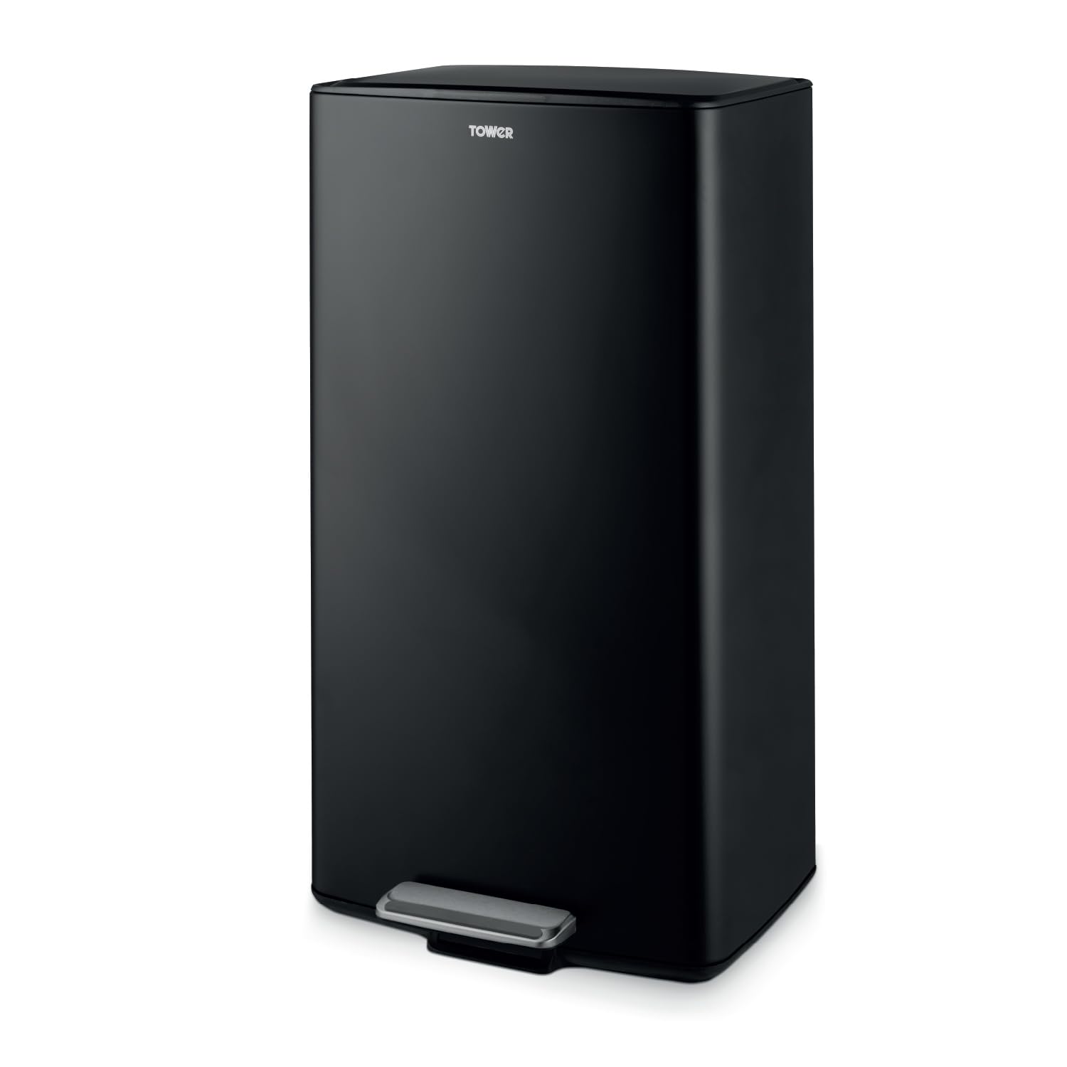 Tower 40L Rectangular Pedal Bin with Removable Inner Bucket and Filter Compartment, Durable Carbon Steel, Black