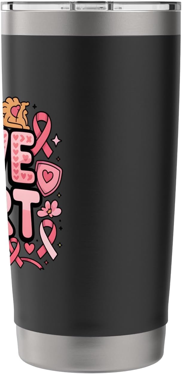 Brave Heart Pink Ribbon Breast Cancer Awareness Month Stainless Steel Insulated Tumbler image 2