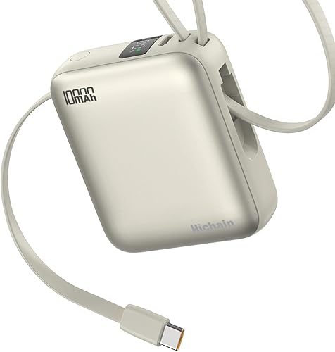 Miniatura 9 de Hichain Cargador portátil de batería, batería esencial de viaje de 10000 mAh, 22.5 W, con cables USB C integrados, cargador de teléfono mini de