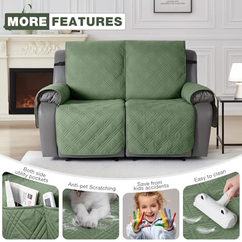 Image of TAOCOCO 100% Waterproof Loveseat Recliner Covers 2 Seater, Split Loveseat Covers for Reclining loveseat, Non Slip Reclining Couch Cover with Double Straps for Kids, Pets(2 Seater, Bean Green)