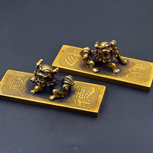 Antique Vieux cuivre Lion Presse-papiers Ornaments une paire