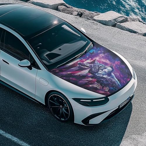 Image of Car Hood Cover Stretch Polyester Cover for Car Hood All Seasons Universal Auto Hood Protective Accessories for Sedan SUV Pickup Truck (American Flag Wolf Butterfly Design)