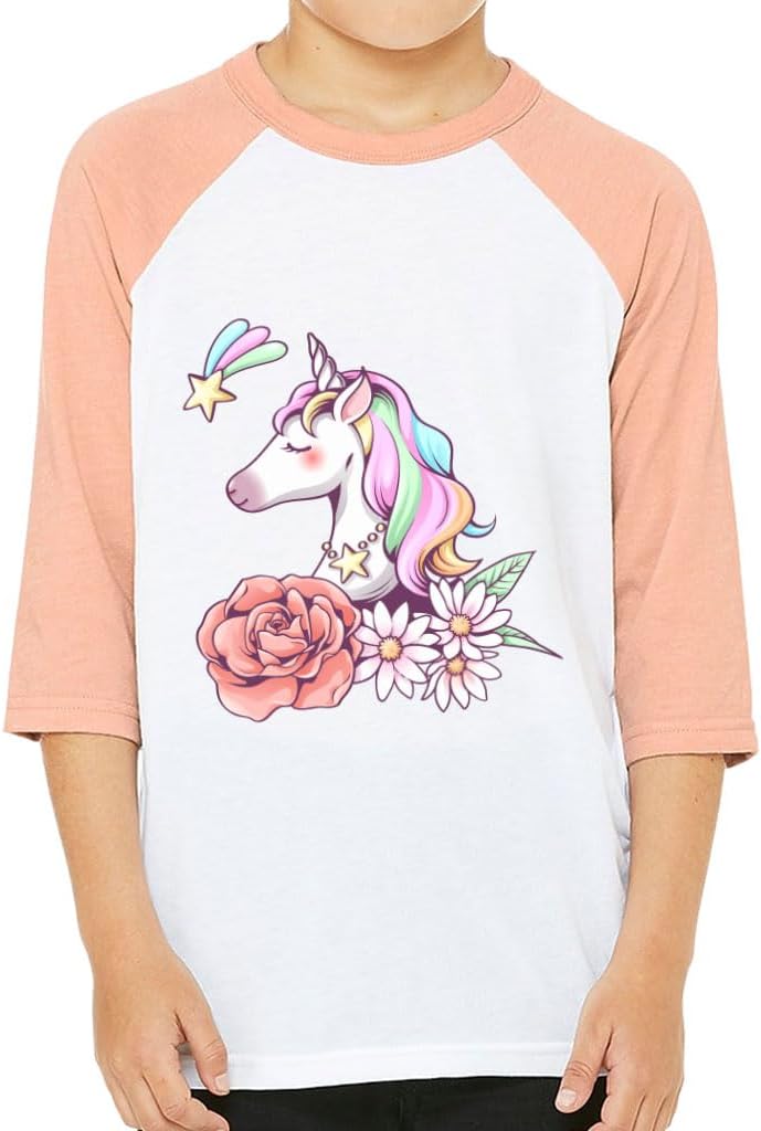 Floral Unicorn Kids' Baseball T-Shirt - Unicorn Present Ideas - Unique Present Ideas