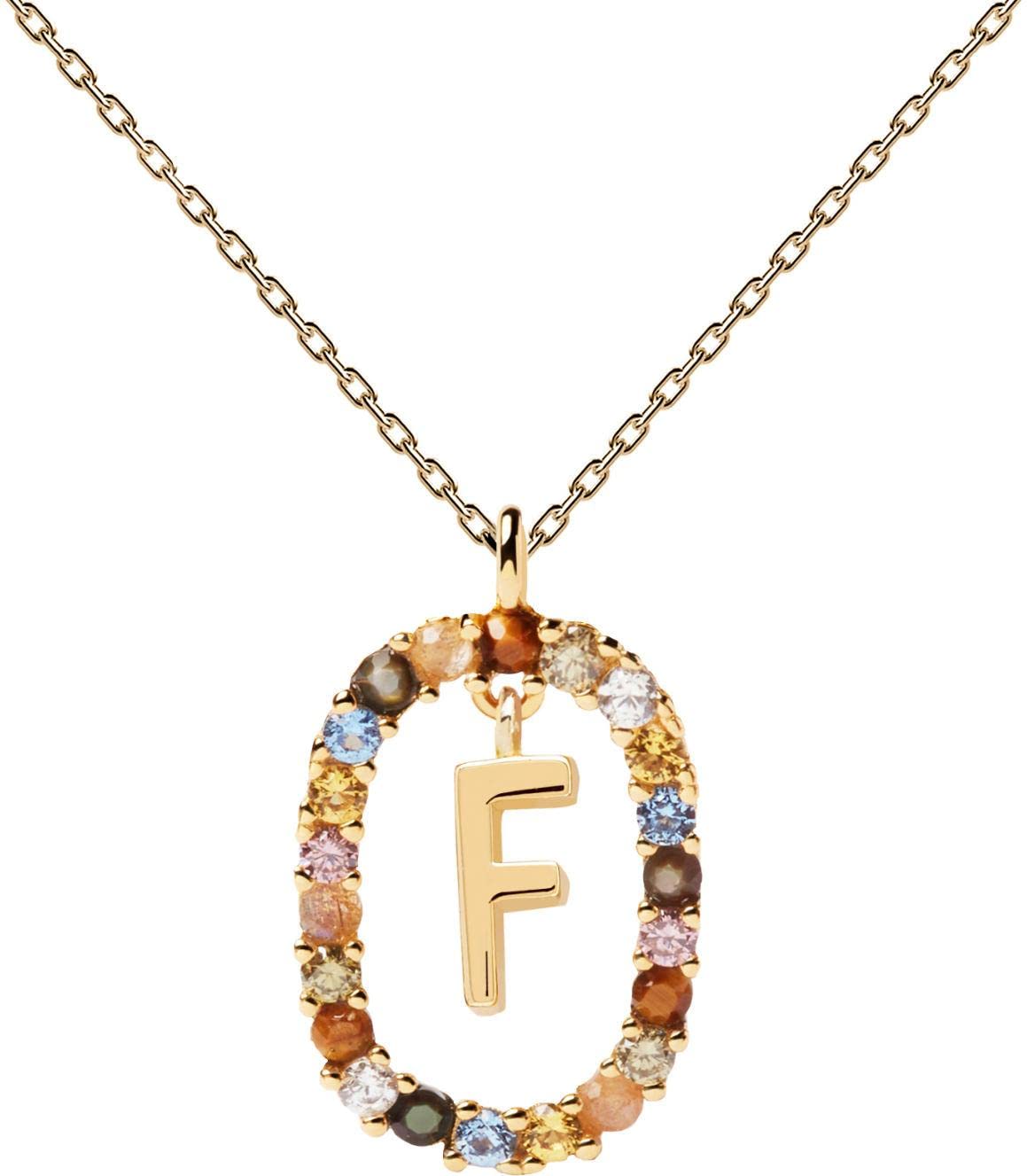 PDPAOLA - Collana con lettera F, in argento Sterling 925, placcato oro 18 carati, gioiello da donna