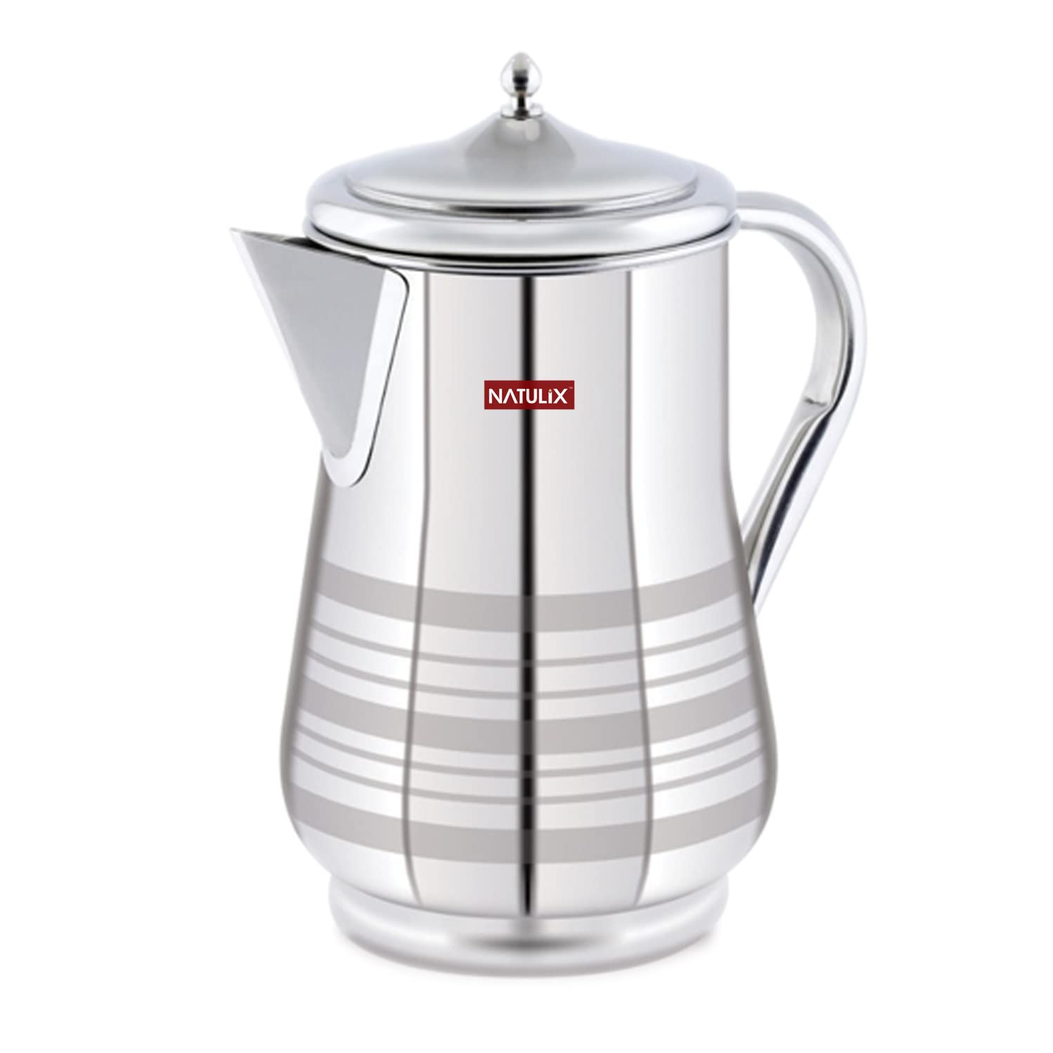 NATULIXStainless Steel jug | Water Jug with Handle and Lid | Steel Jug 2 Litre | Silver | (Tulip)