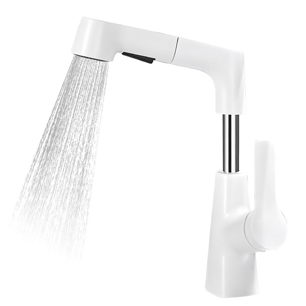 Rotatable and Liftable Kitchen Faucets with Pull Down Sprayer Height Adjustable 360 Degrees Swivel Hot and Cold Mixer Bathroom Faucet with 2 Water Outlet Modes