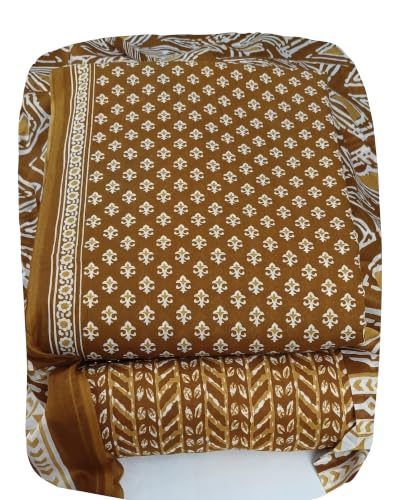 Image of DRAVINAM Trends Women's Premium Cambric Cotton Jaipuri Printed Unstitched Salwar Suit Dress Material with Mulmul Cotton Dupatta