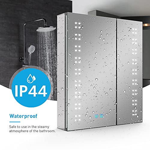 Tokvon® Willow LED Badkamer spiegelkast verlichte kasten 2-deurs met Scheerapparaat stopcontact 3-kleuren-LED Touch… - Image 8