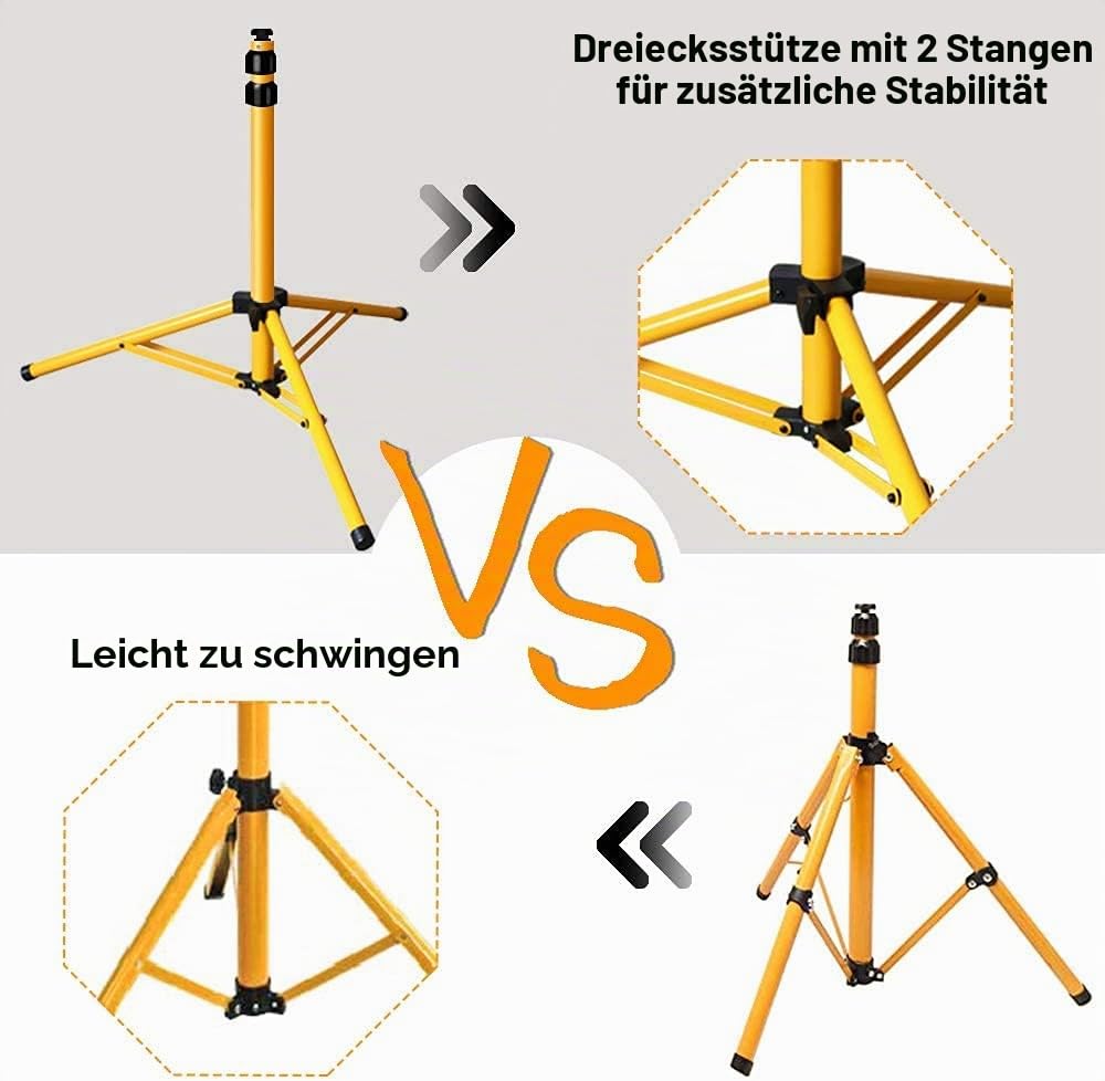 LED Baustrahler mit Stativ, 100W 8500LM LED Strahler 6000K Kaltweiß Baustellenleuchte mit 1m Kabel, HöHenverstellbar 360 Grad Drehbar, IP66 Wasserdicht fü Innen-Außen(kein Stecker)