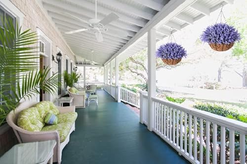 Florisso Artificial Silk Flowers With Hanging Bakset Coconut Lining Baksets, Faux Lavender Flower Plant In Pot For Outdoor Indoor Patio Lawn Garden Courtyard Decoration (Light Purple) #TOP1