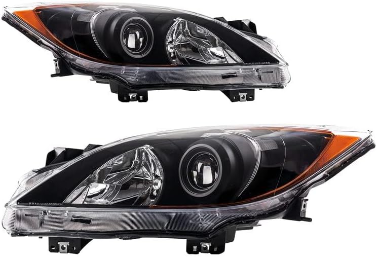 Headlight Assembly Pair, Compatible with 2010-2013 Mazda 3 2.0/2.5L, Chrome Housing & Clear Lens, OE-Style Replacement Headlight Assembles