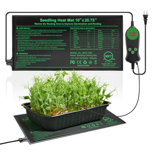 Seedling Heat Mat with Built-in Temperature Controller 10 x 20.75 Waterproof Plant Heating Pad with Thermostat for Indoor Seed Starting Germination Hydroponics