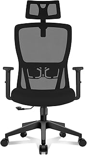 Durrafy Bürostuhl Ergonomischer bis 150 kg, Schreibtischstuhl mit Liegefunktion&hoher Rückenlehne, Verstellbare Lendenstütze, Kopfstütze&Armlehnen, Bürostuhl Schwarz – Drehstuhl fürs Homeoffice&Büro