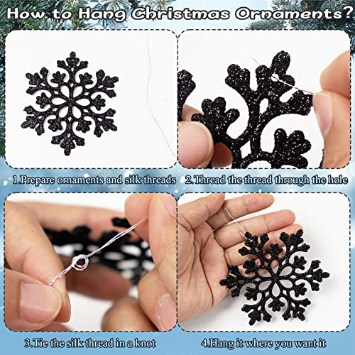 Image of 36pcs Black Christmas Snowflake Ornaments, Plastic Glitter Hanging Snow Flakes for Christmas Tree Decorations Winter Wonderland Frozen Birthday Party Holiday Home Decor Craft Snowflakes