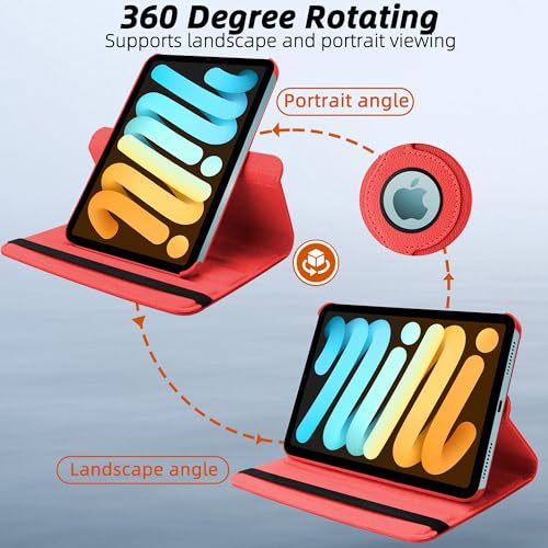 Image of TGK 360 Rotatable Smart Flip Cover for iPad mini 7 Case A17 Pro 2024, iPad mini 7th /6th Generation 8.3 inch (Red)