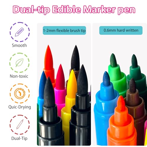 Image of Edible Markers for Easter Eggs Decorating- 12PCS Edible Marker Food Coloring Pens Set Drawing Double Side Writers Tools for Cake Decorations, Cookies, Frosting, Macaroons, Chocolate