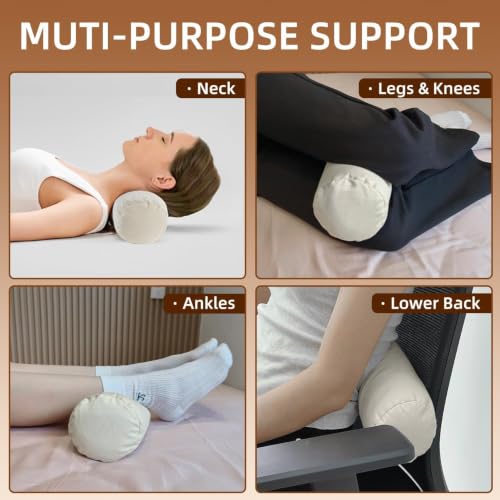 Image of Buckwheat Pillow - Adjustable Buckwheat Neck Pillow(17x4) to Provide Firm Support, Neck Roll Pillows for Side and Back Sleepers, Cylinder Bolster Pillows with Organic Pillowcase