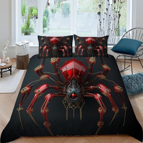 Housse de couette araignée microfibre anti-plis ensemble lit double garçon