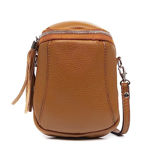 . Agugliano borsa a tracolla donna. Vera pelle Dollaro. 15 x 9 x 20 cm. Colore: CUOIO Utility