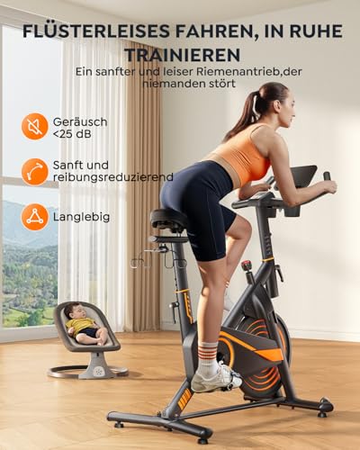 Hometrainer Fahrrad, Heimtrainer Fahrrad mit App, Ultraleise, Ergonomisches Design, 100 Widerstandsstufen, Herzfrequenzmesser, Flaschenhalter und Hantelablage, 160 KG Belastbarkeit – Bild 4