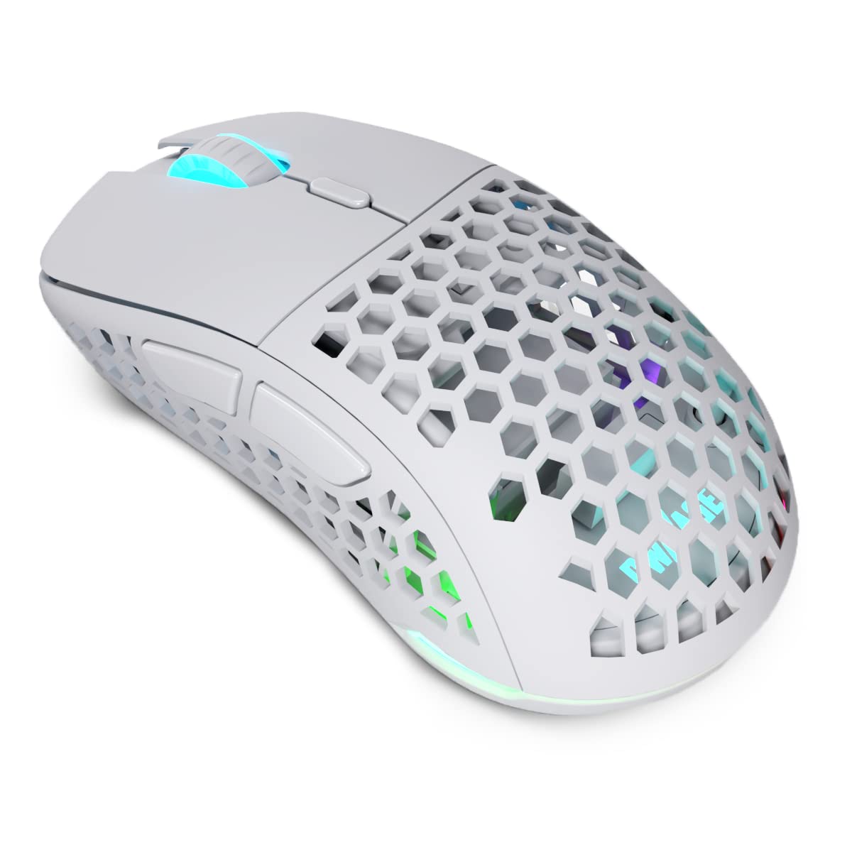 PWNAGE Ratón inalámbrico ultra personalizado para juegos Symm Gen 2.0 RGB impecable profesional PAW3370 Sensor óptico 19.000 DPI, patines 100% PTFE (lados de panal, inalámbrico, blanco)