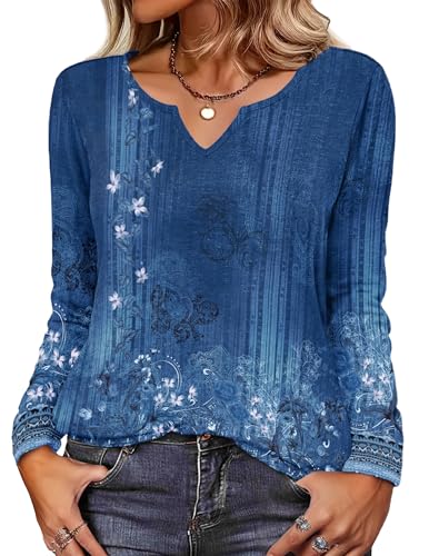 Zeagoo Boho Tops for Women Long Sleeve V Neck Fall Shirt Casual Dressy Blouse Tunic Business Work Clothes School Outfits2