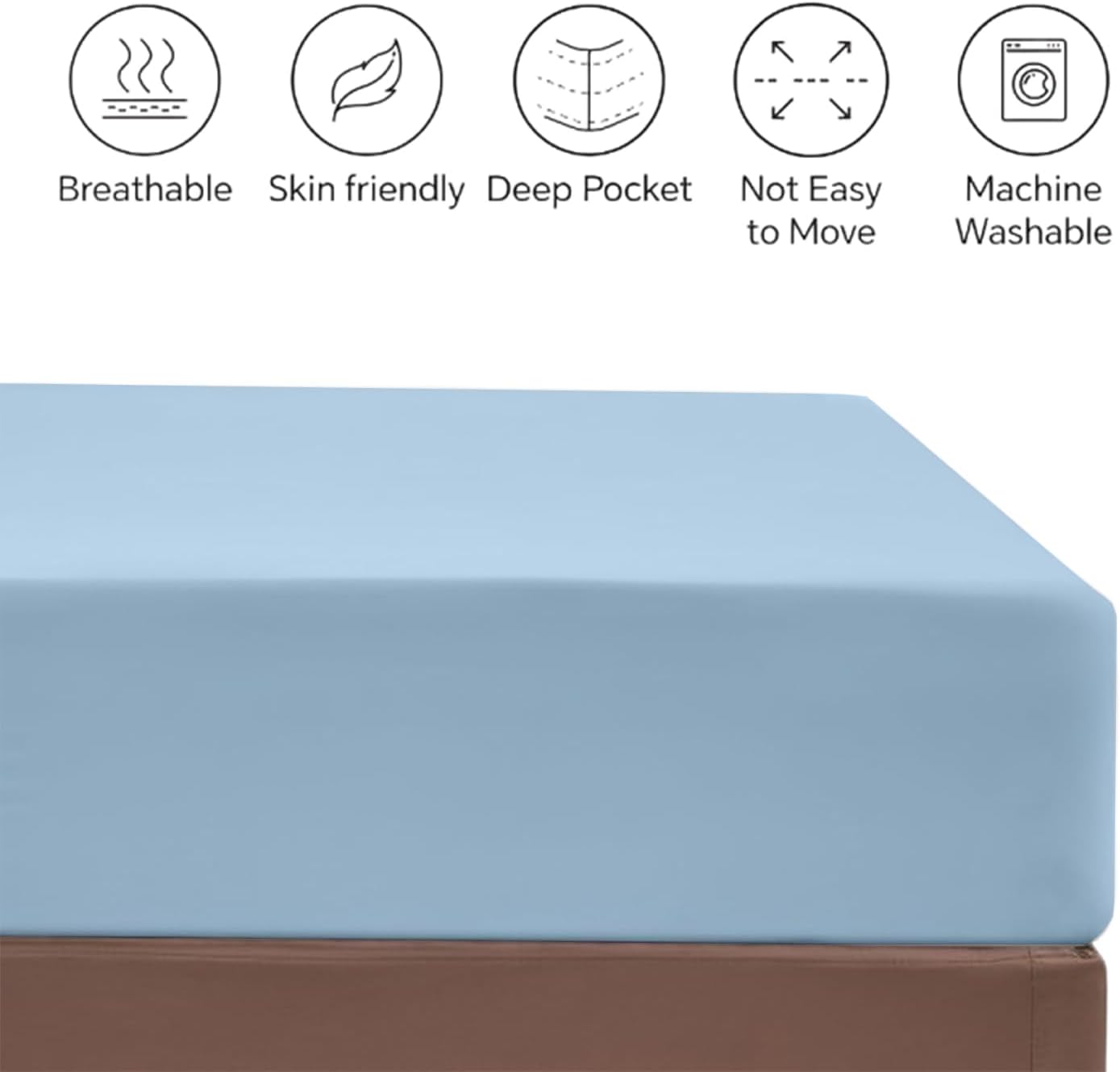 Queen Size Fitted Sheet – Ultra Soft 1800 Microfiber – Deep Pocket Fits Up to 16” Mattress – Wrinkle & Fade Resistant – Single Fitted Bottom Sheet Only (Light Blue)