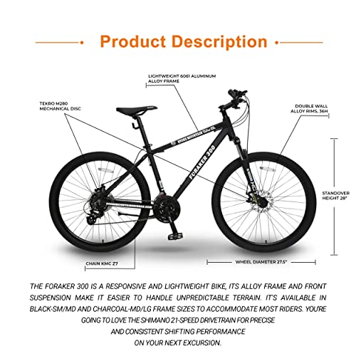 Image of 5Seconds Foraker 300 Hybrid Mountain Bike for Men Women -21 Speed Adult Bicycle, Lightweight Aluminum Frame, Front Suspension, Mechanical Disc Brakes, Trigger Shifters, All-Terrain MTB
