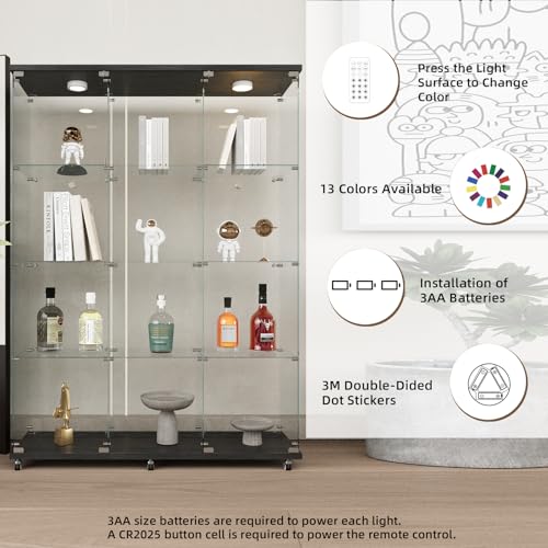 Image of Beauty4U Black Glass Display Cabinet, 12-Shelf Curio Cabinet with LED