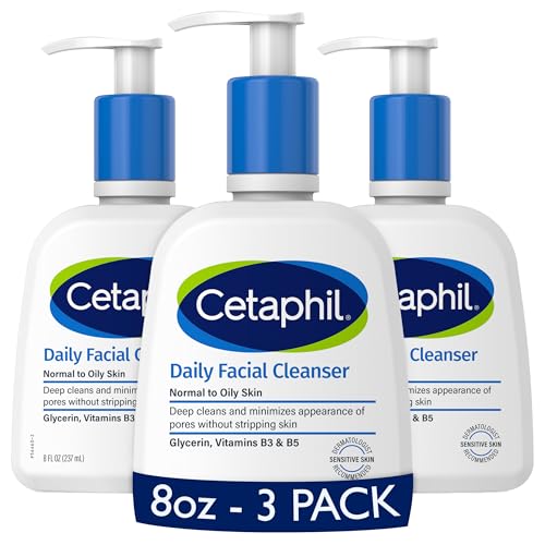 Cetaphil Face Wash, Daily Facial Cleanser for Sensitive, Combination to Oily Skin, 8 oz 3 Pack, Gentle Foaming, Soap Free, Hypoallergenic