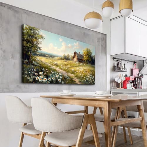 KELIYUAN Large Wall Art For Living Room Canvas Wall Decor For Bedroom Office Wall Decoration Vintage Country Field Landscape Painting Framed Pictures Artwork Room Mural Aesthetic Home Decor 30"x60"