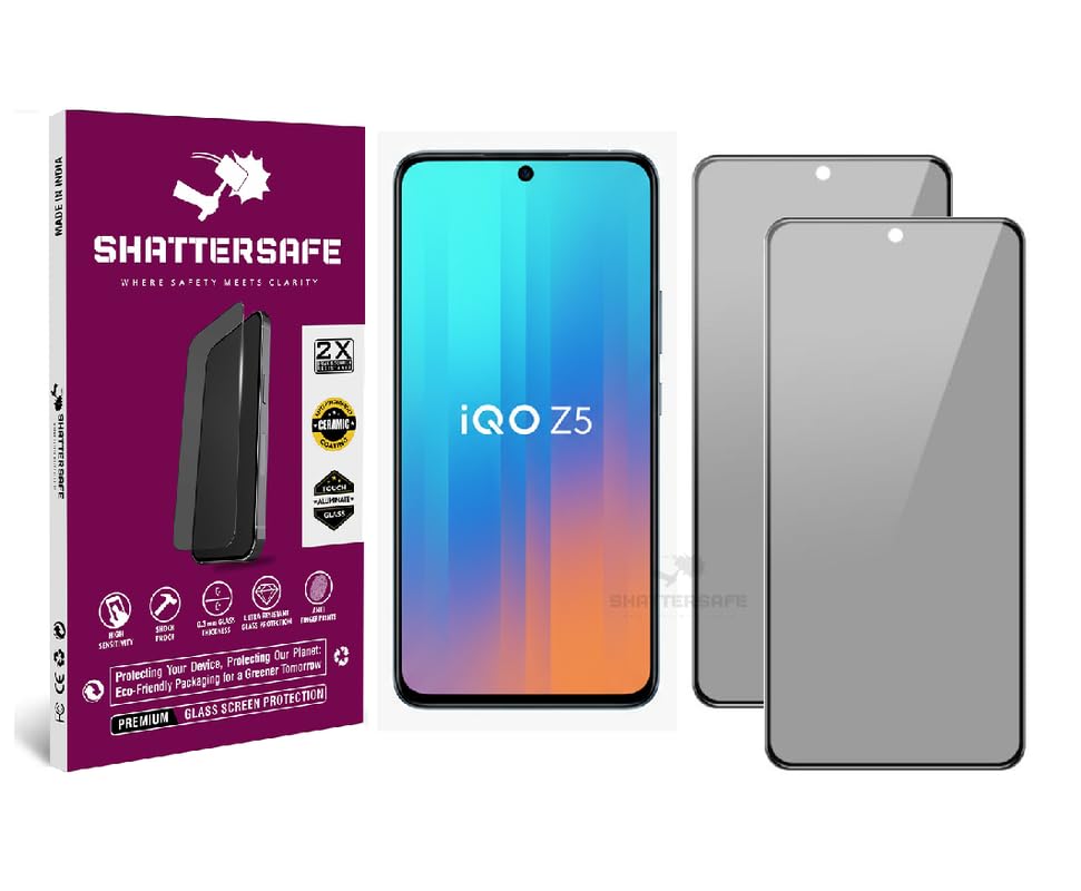 Image of Anti-Spy Privacy Tempered Glass Compatible For IQOO Z5 5G [Pack of 2]. 9H Hardness, Anti-Scratch, Edge-to-Edge Protection With Easy Installation Kit & Case Friendly Fit.