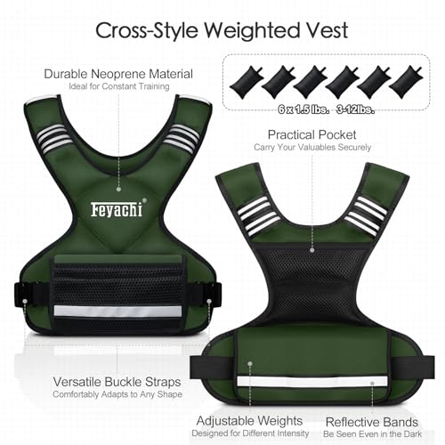 Image of Feyachi Adjustable Weighted Vest - 3-12 lbs /12-20 lbs /20-32 lbs X Type Weight Vest with Reflective Stripe Ideal for Running Workout and Training