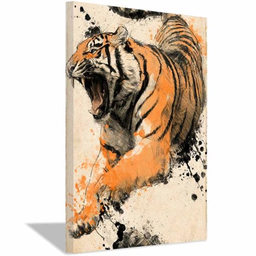Toile d'animaux PUQAAEO grand format encadrée au style de peinture encre de chine