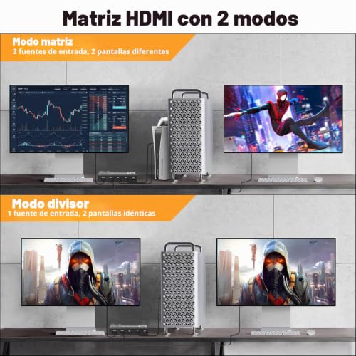 Interruptor HDMI Matrix 3x2 4K con extractor de audio para conectar barra de sonido 3