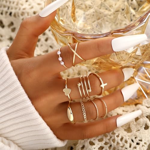 faxhion 60 pcs gold stackable rings for women knuckle rings chunky gold ring set dainty stacking cute rings multiple sizes cute jewelry set gift