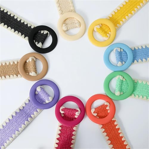 Straw Boho Belt Women Fashion Belt Straw Woven Elastic Wide Strap with Matching Round Buckle3