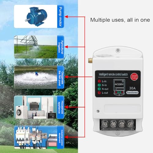 Commutateur à Distance sans Fil RF Portée 5000M Contrôle 360 pour Pompes à Moteur et Lumières Monophasé