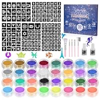 Aomig Temporary Tattoo Pen 6 Glitter Tattoo Pen Kit with 12 Refills 9 Stencils and 5 Stickers Shimmery Art Marker Pens for Adults Party Festival Dress Up